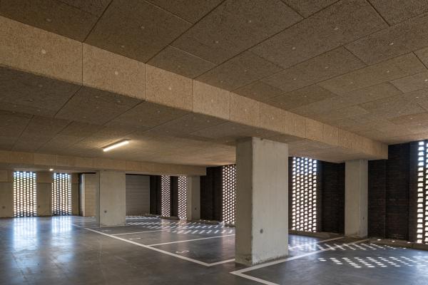 View on the ceiling of the garage from the apartment house