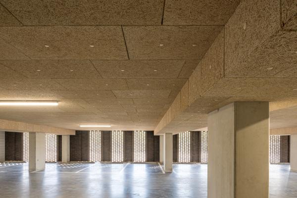 View on the ceiling of the garage from the apartment house
